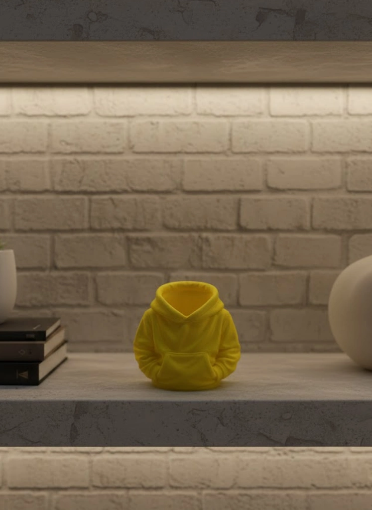 Dekoratif Sarı Hoodie Kalemlik 10x10 Cm ( Lisinya )