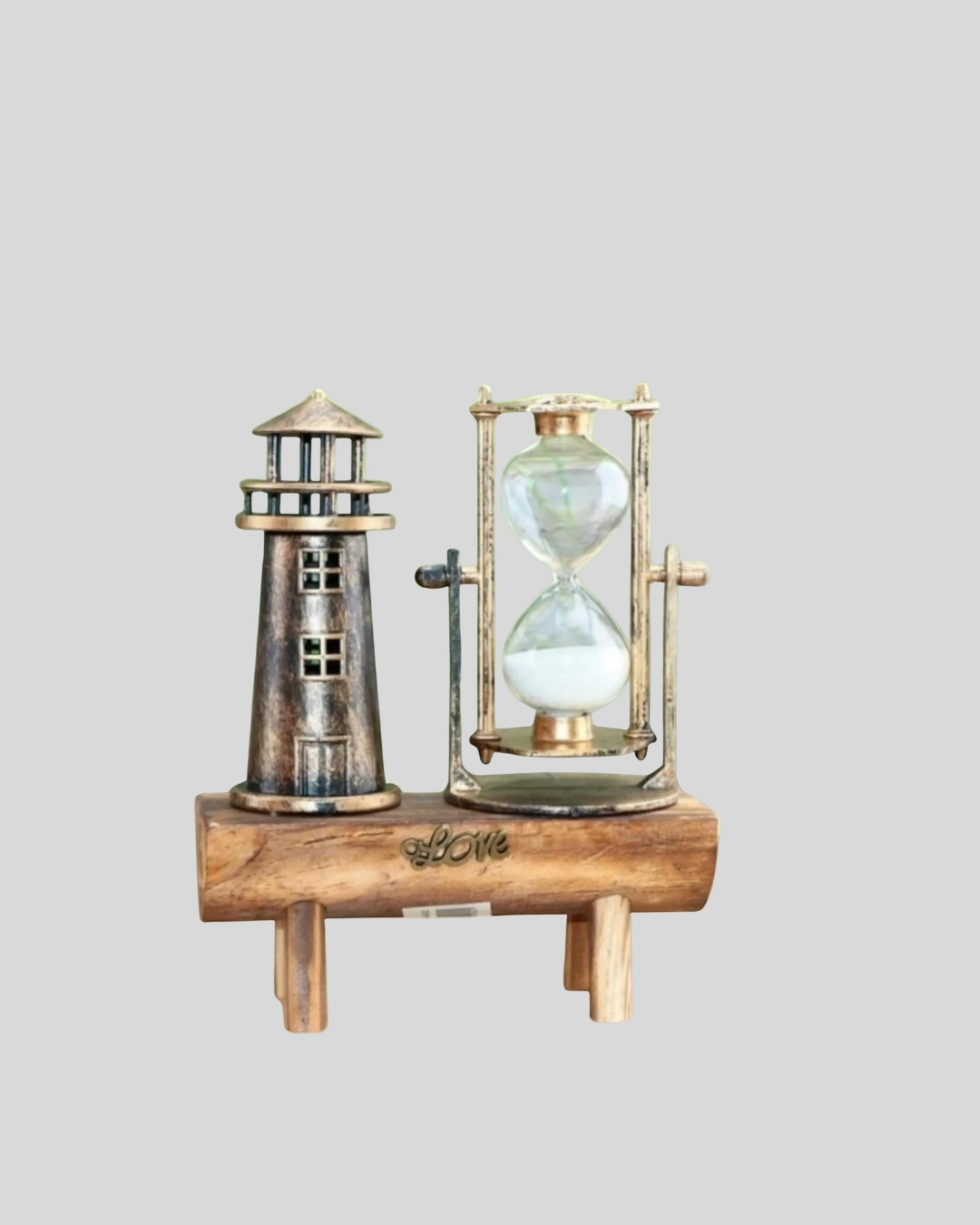 Deniz Feneri Tasarımlı Ahşap Kum Saati – Retro Masa Aksesuarı ( Lisinya )