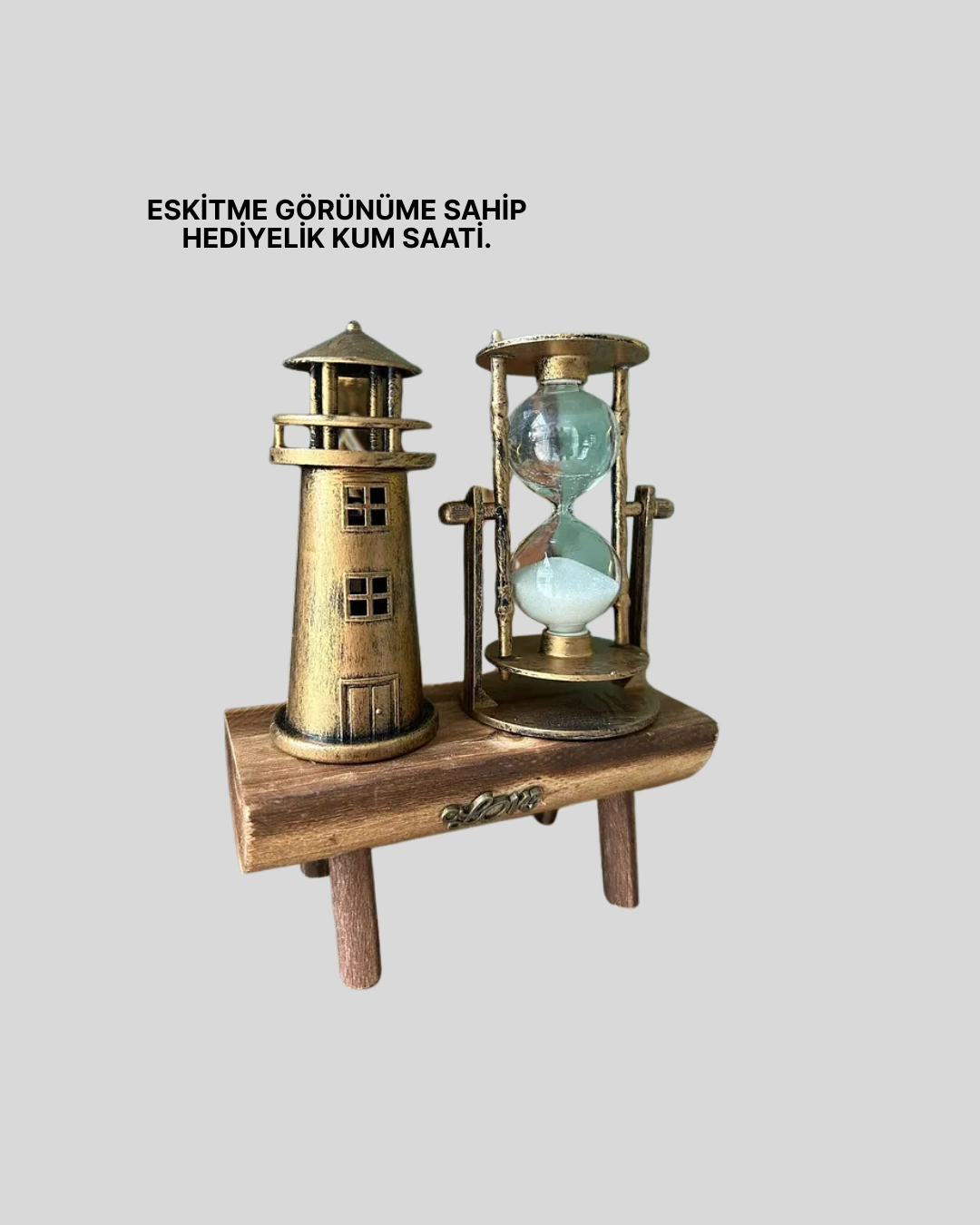 Deniz Feneri Tasarımlı Ahşap Kum Saati – Retro Masa Aksesuarı ( Lisinya )