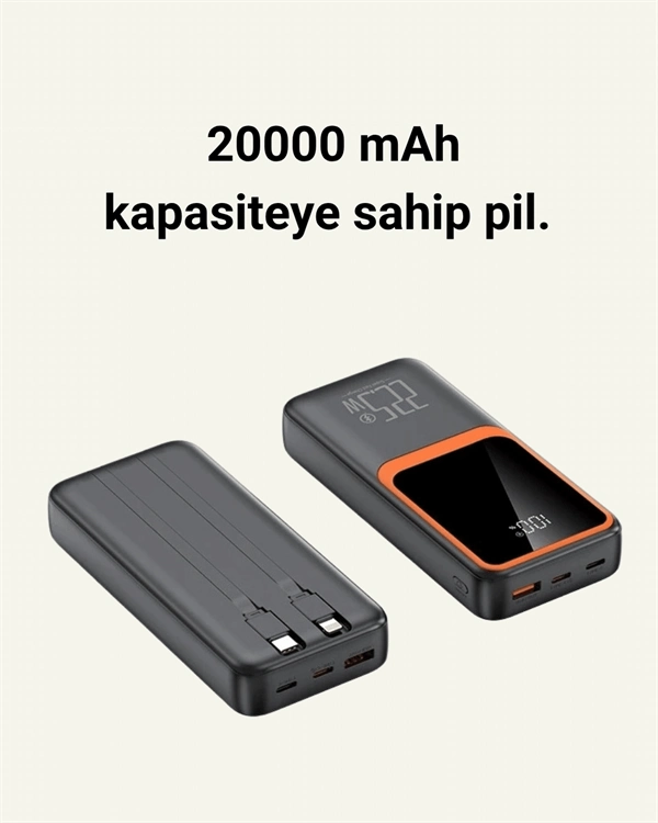 Dijital Ekranlı 20.000 Mah Powerbank | 22.5w Hızlı Şarj + Çoklu Bağlantı Seçeneği ( Lisinya )