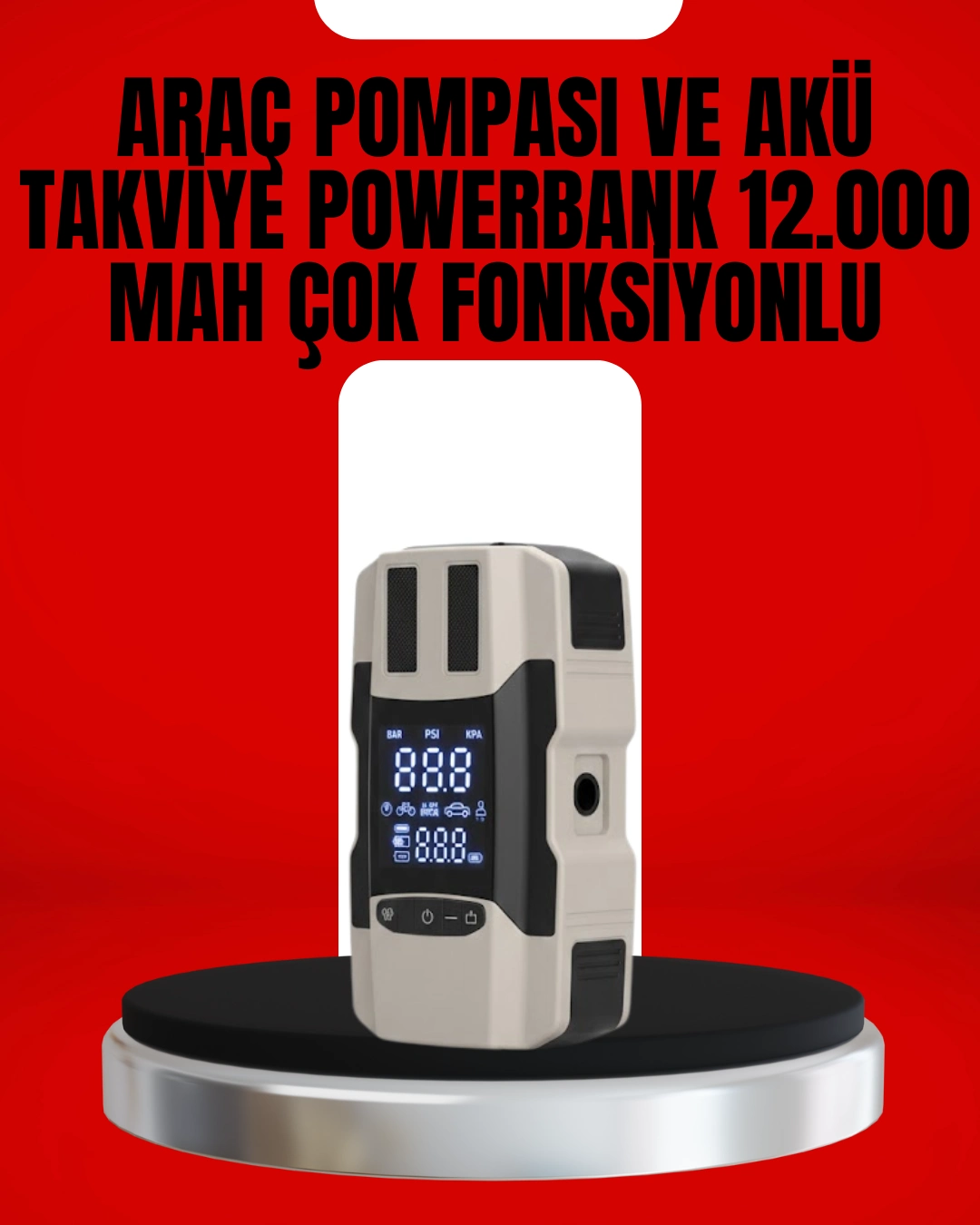 Dijital Ekranlı Araç Pompası Akü Takviye Powerbank 12.000 Mah ( Lisinya )