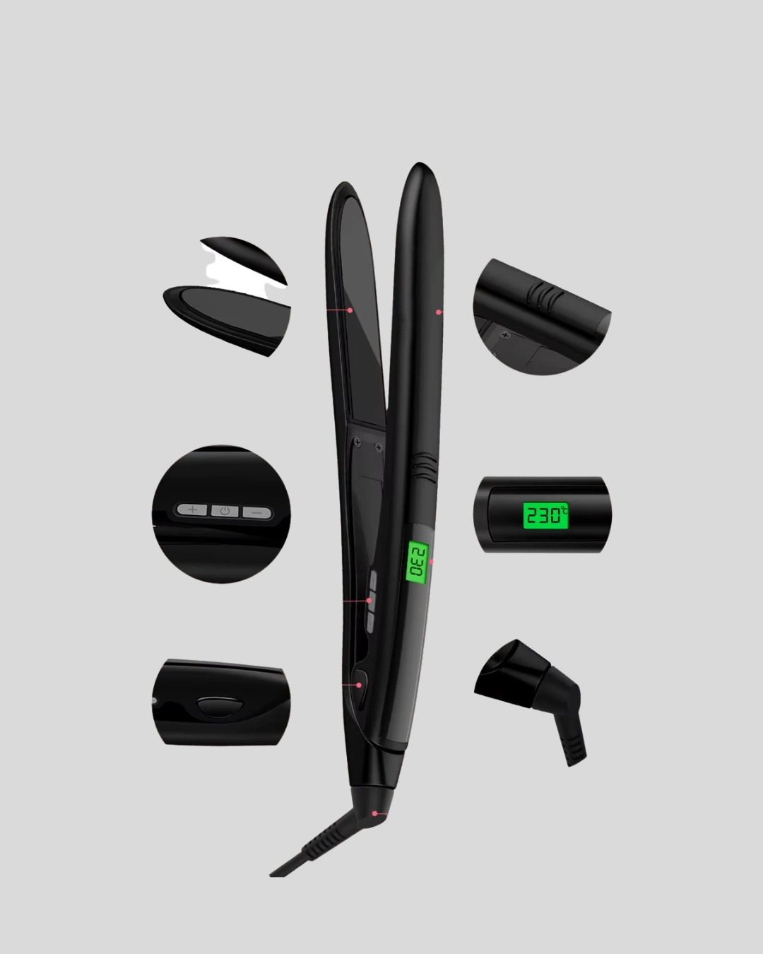 Dijital Ekranlı Isı Ayarlı Saç Düzleştirici –  Titanyum Plaka, Seyahat Dostu Tasarım ( Lisinya )