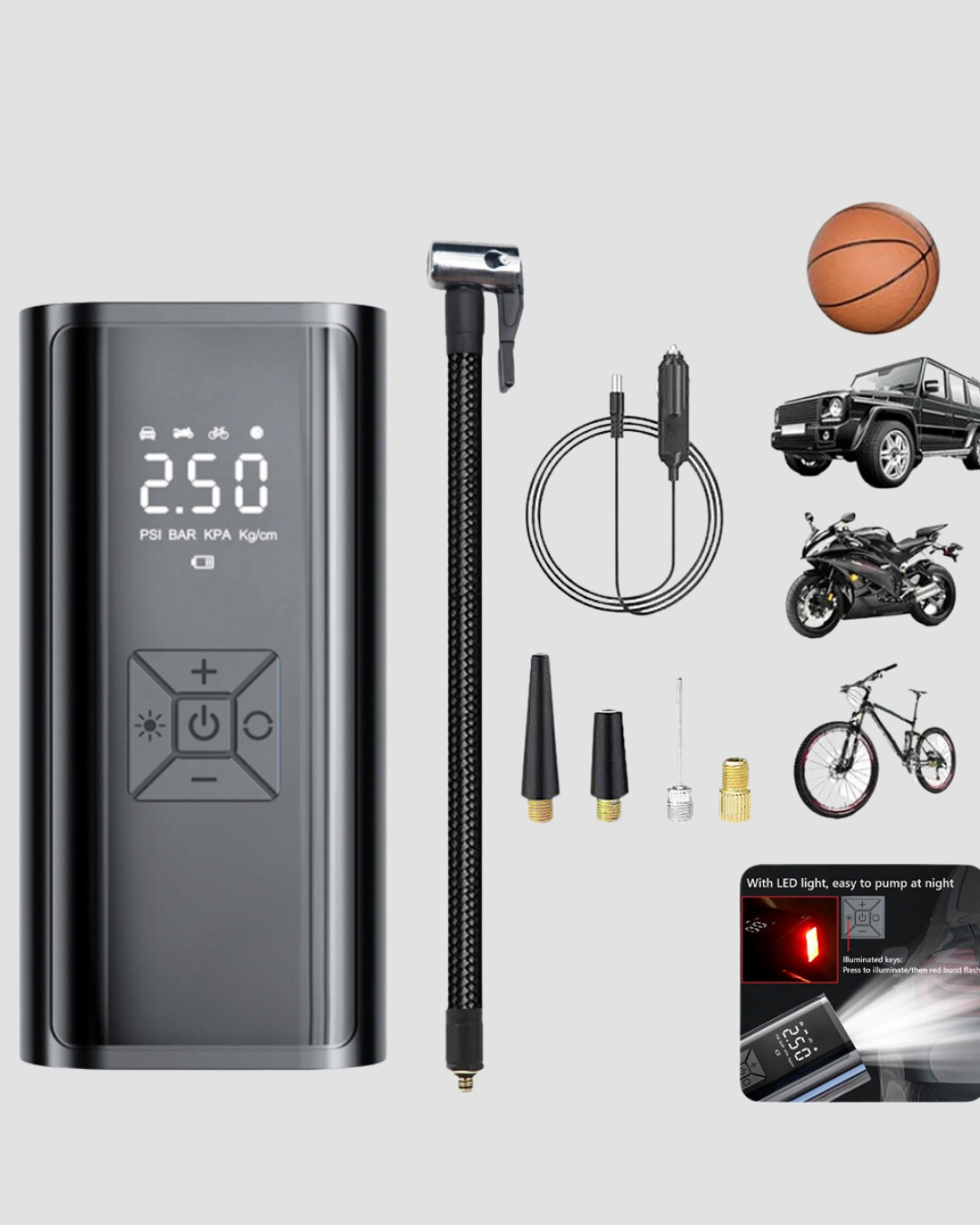 Dijital Ekranlı Kablosuz Hava Pompası Led Işıklı 12v 80w ( Lisinya )