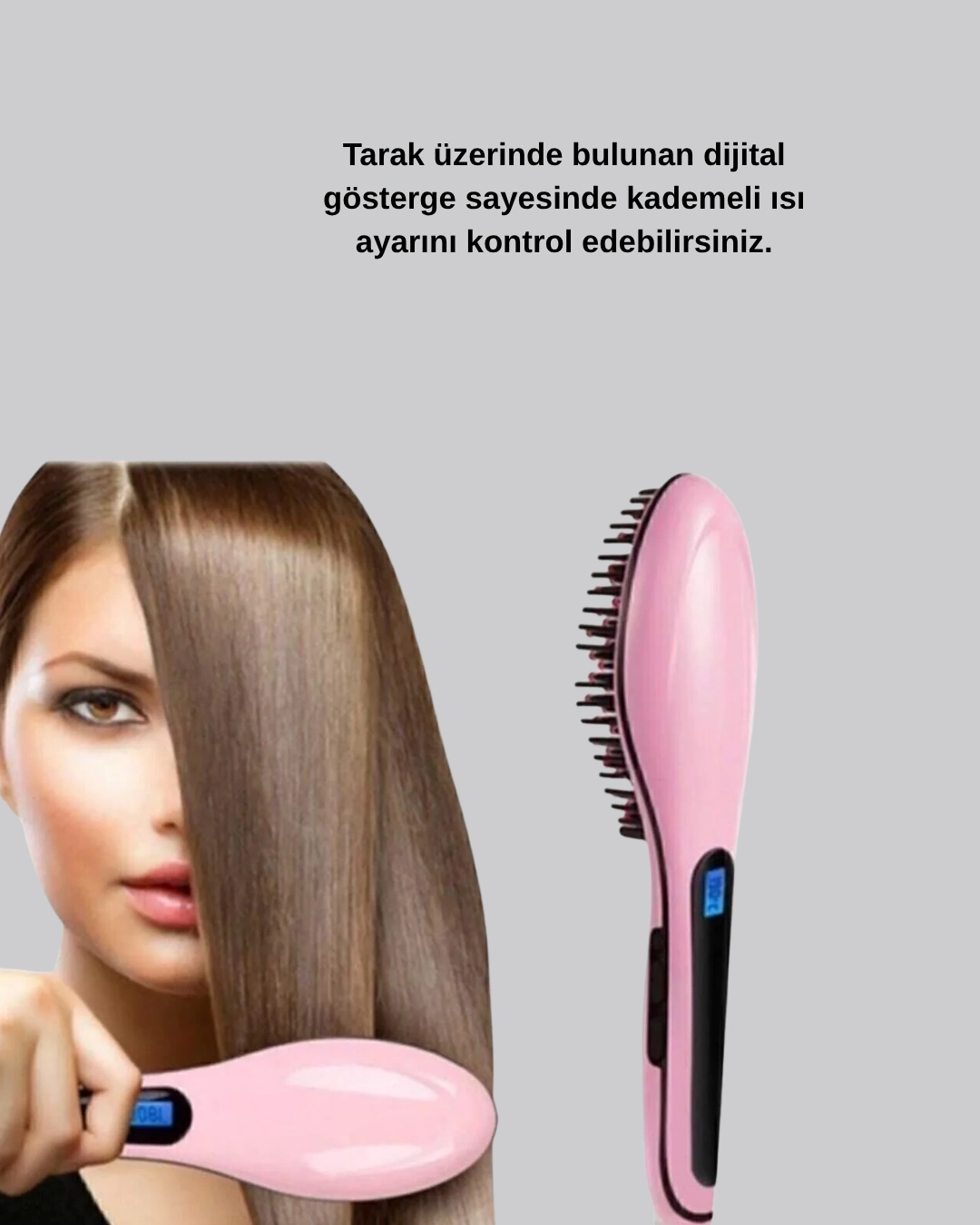 Dijital Ekranlı Seramik Saç Düzleştirici Tarak – 5 Kademeli Isı Ayarı, İyon Kontrollü ( Lisinya )