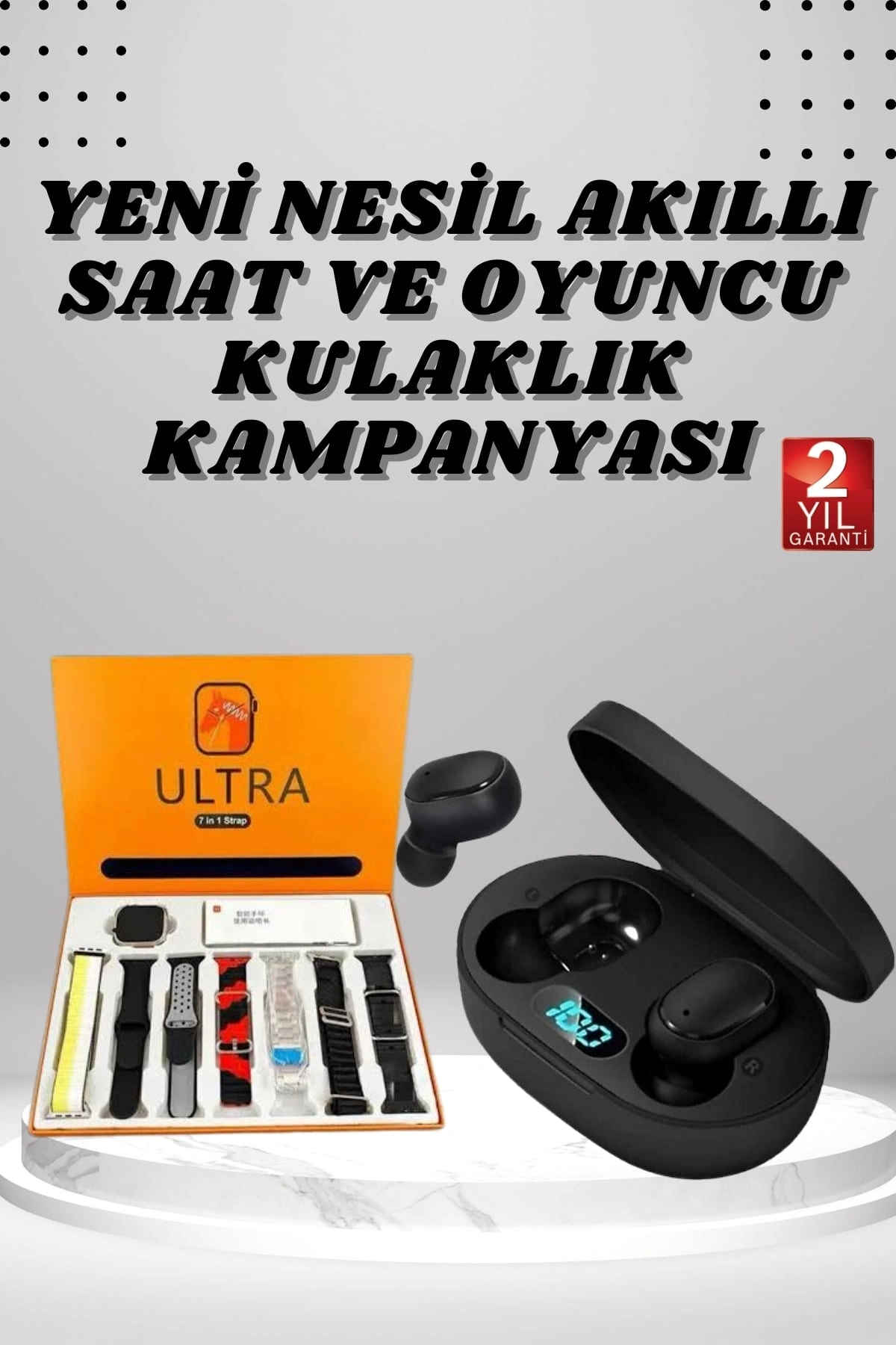 Dijital Göstergeli Kulaklık Ve 7 Kordonlu Akıllı Saat Android Ve İos Uyumlu Uyku Takibi Sesli Görüşme ( Lisinya )