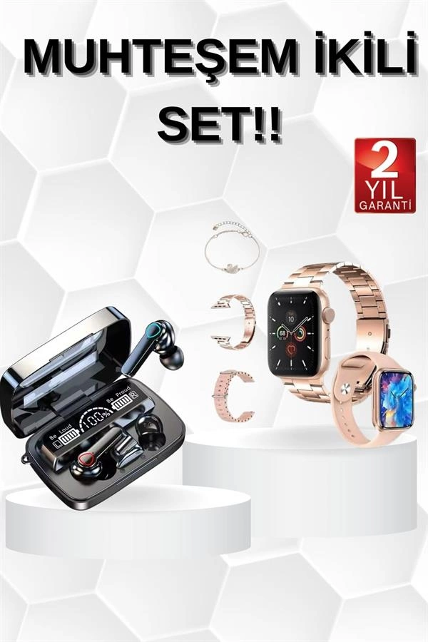 Dijital Göstergeli Powerbank Bluetooth Kulaklık Ve Yeni Nesil Amoled Ekran Akıllı Saat ( Lisinya )