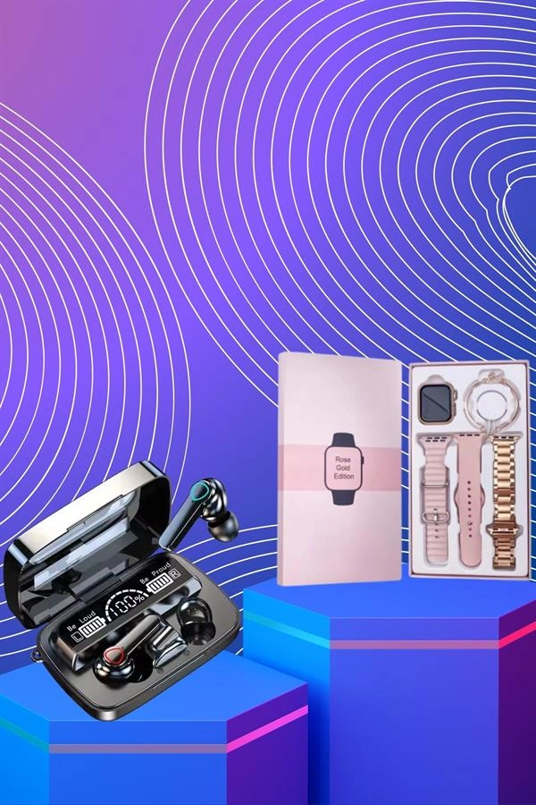 Dijital Göstergeli Powerbank Bluetooth Kulaklık Ve Yeni Nesil Amoled Ekran Akıllı Saat ( Lisinya )