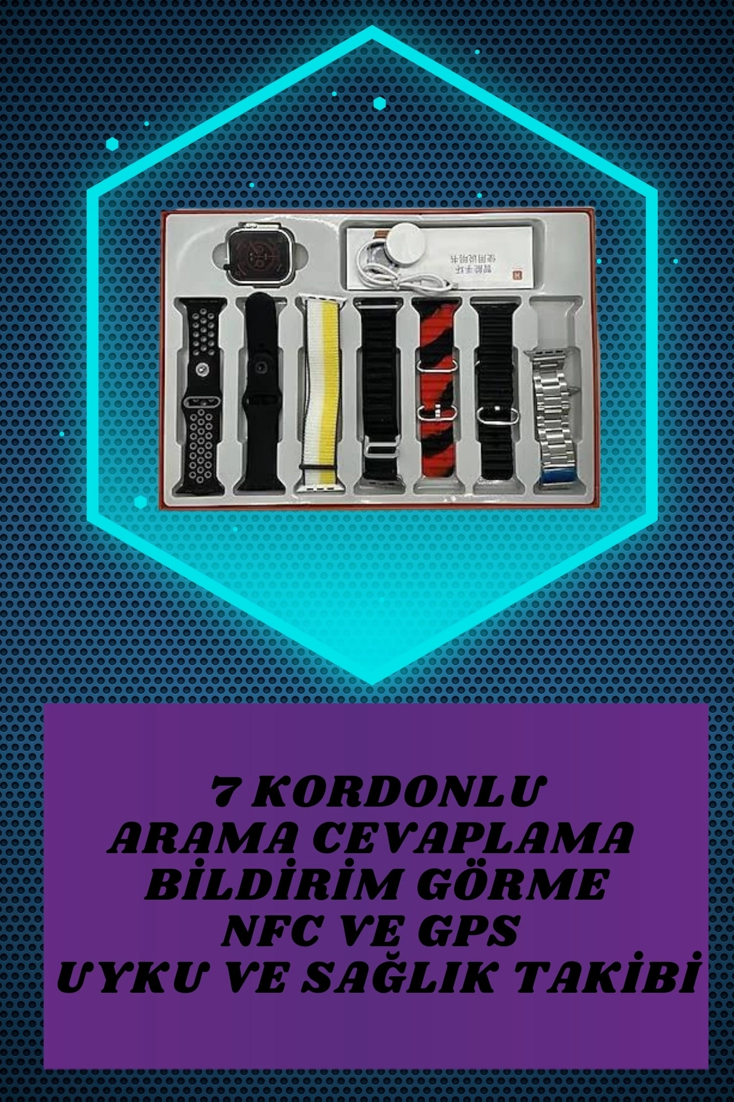 Dijital Göstergeli Powerbank Kablosuz Kulaklık Ve 7 Kordonlu Yeni Nesil Akıllı Saat Dokunmatik Kontrol ( Lisinya )