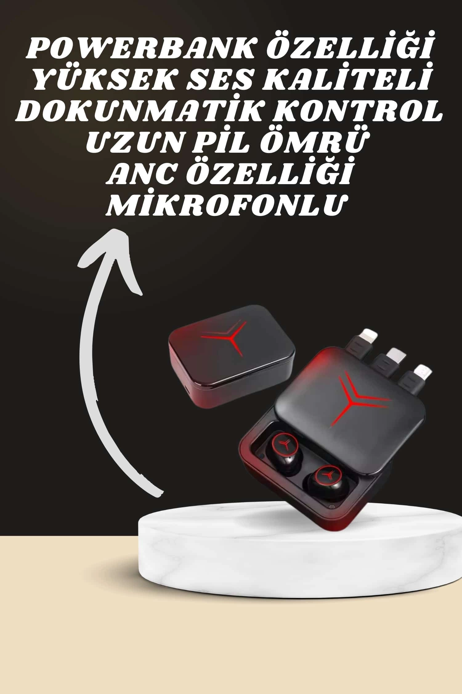 Dijital Göstergeli Powerbank Kablosuz Kulaklık Ve 7 Kordonlu Yeni Nesil Akıllı Saat Dokunmatik Kontrol ( Lisinya )