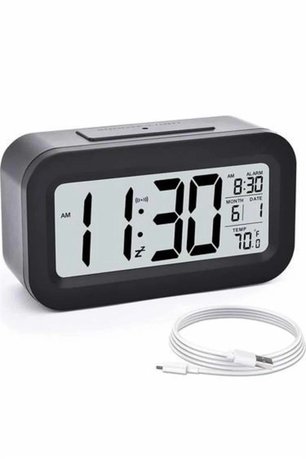 Dijital Masa Saati Takvim Çalar Saat Alarmlı Işıklı Led Ekran Pilli ( Lisinya )