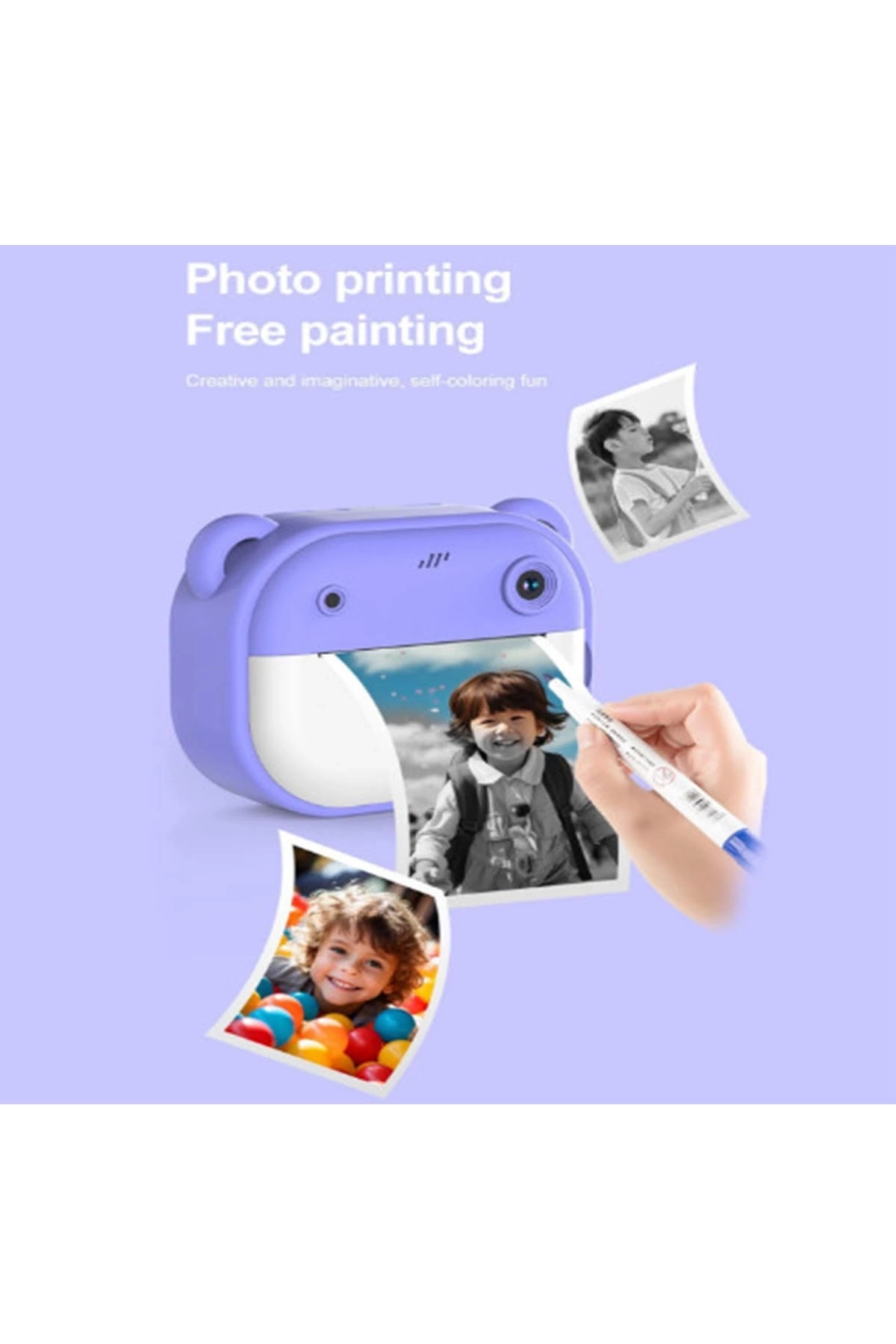 Dijital Video Kayıt Fotoğraf Çocuk Kamerası Anlık Termal Resim Kağıt Baskılı ( Lisinya )