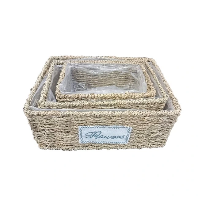 Dikdörtgen Doğal Hasır Saksı Seti - 3'lü ( Lisinya ) Dikdörtgen Doğal Hasır Saksı Seti - 3'lü ( Lisinya )
