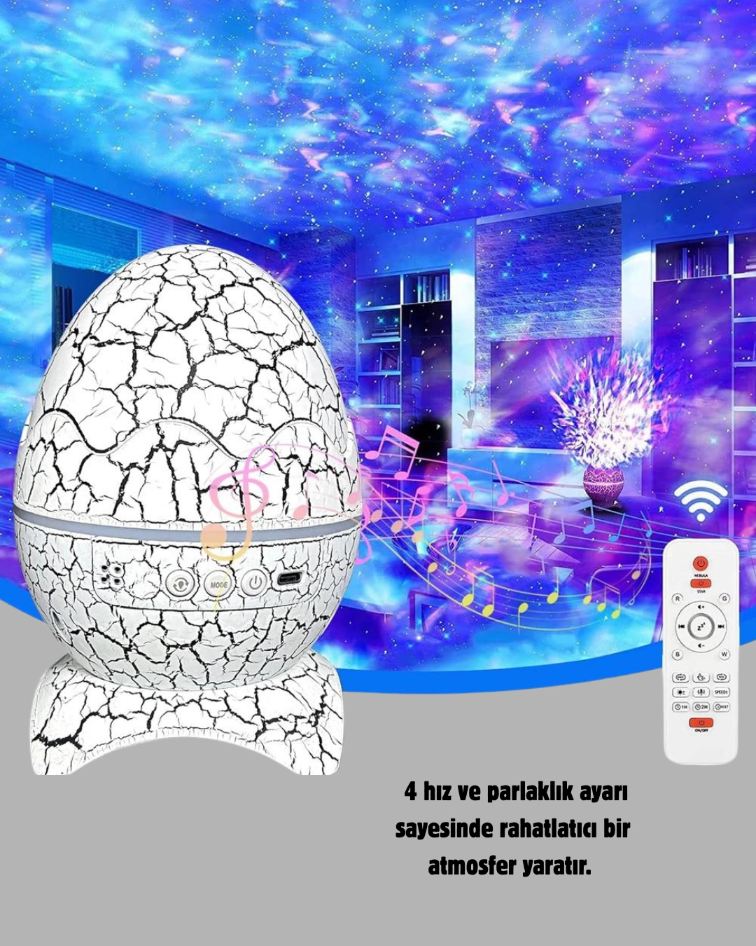 Dinozor Yumurta Gece Lambası Projektör – 14 Renk Seçeneği ( Lisinya )