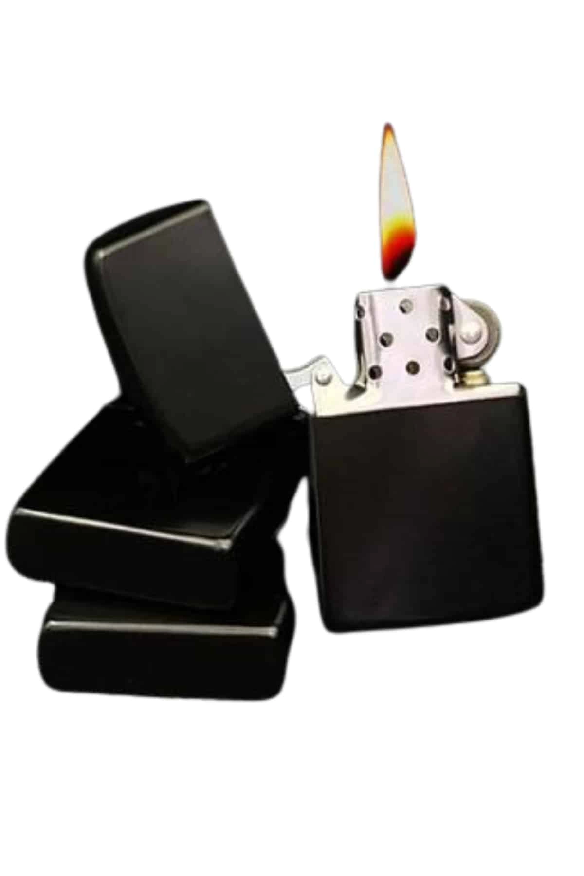 Doldurulabilir Siyah Benzinli Çakmak Metalik ( Lisinya )