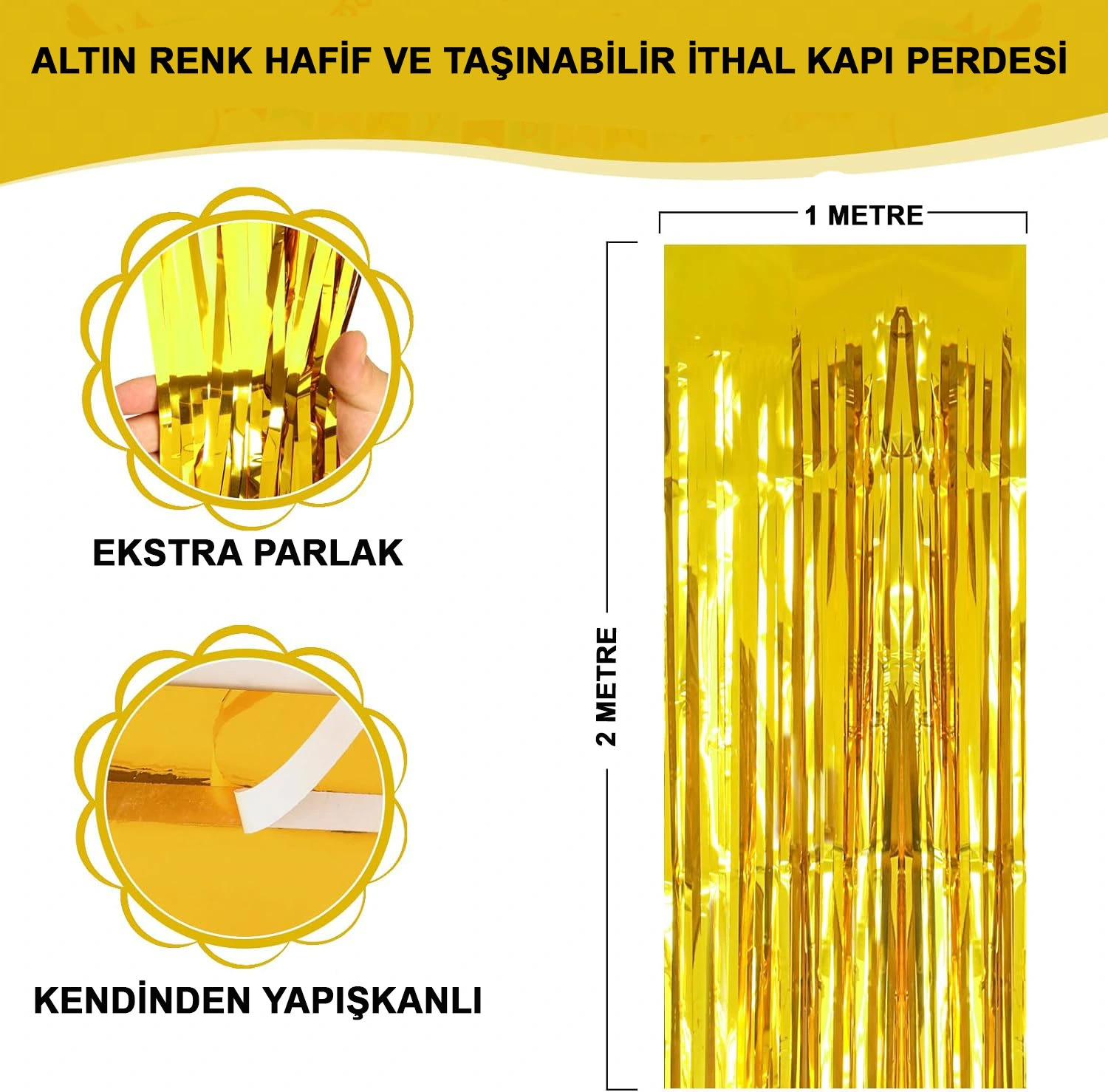 Ekstra Metalize Parlak Saçaklı Arka Fon Perde Gold ( Lisinya ) Ekstra Metalize Parlak Saçaklı Arka Fon Perde Gold ( Lisinya )