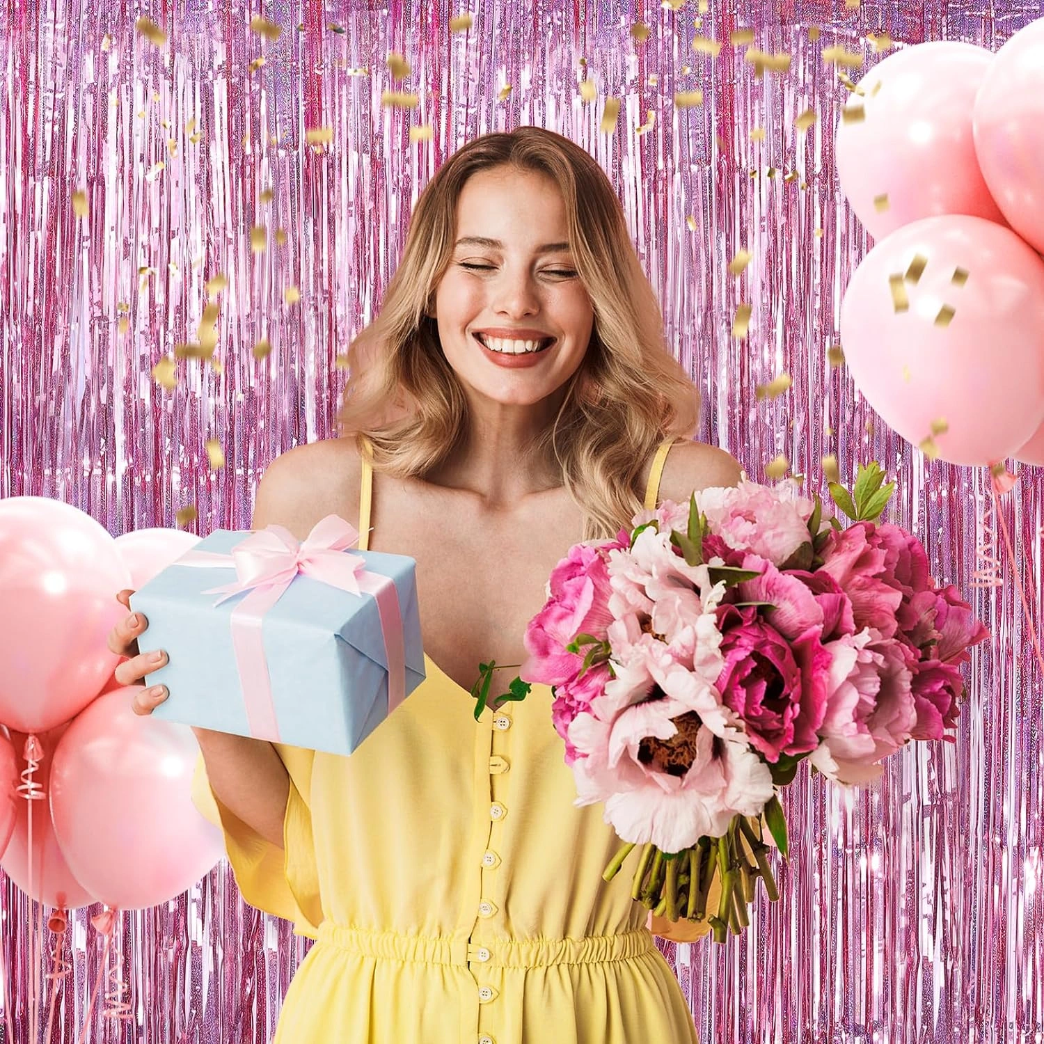 Ekstra Metalize Parlak Saçaklı Arka Fon Perde Rose Gold ( Lisinya ) Ekstra Metalize Parlak Saçaklı Arka Fon Perde Rose Gold ( Lisinya )