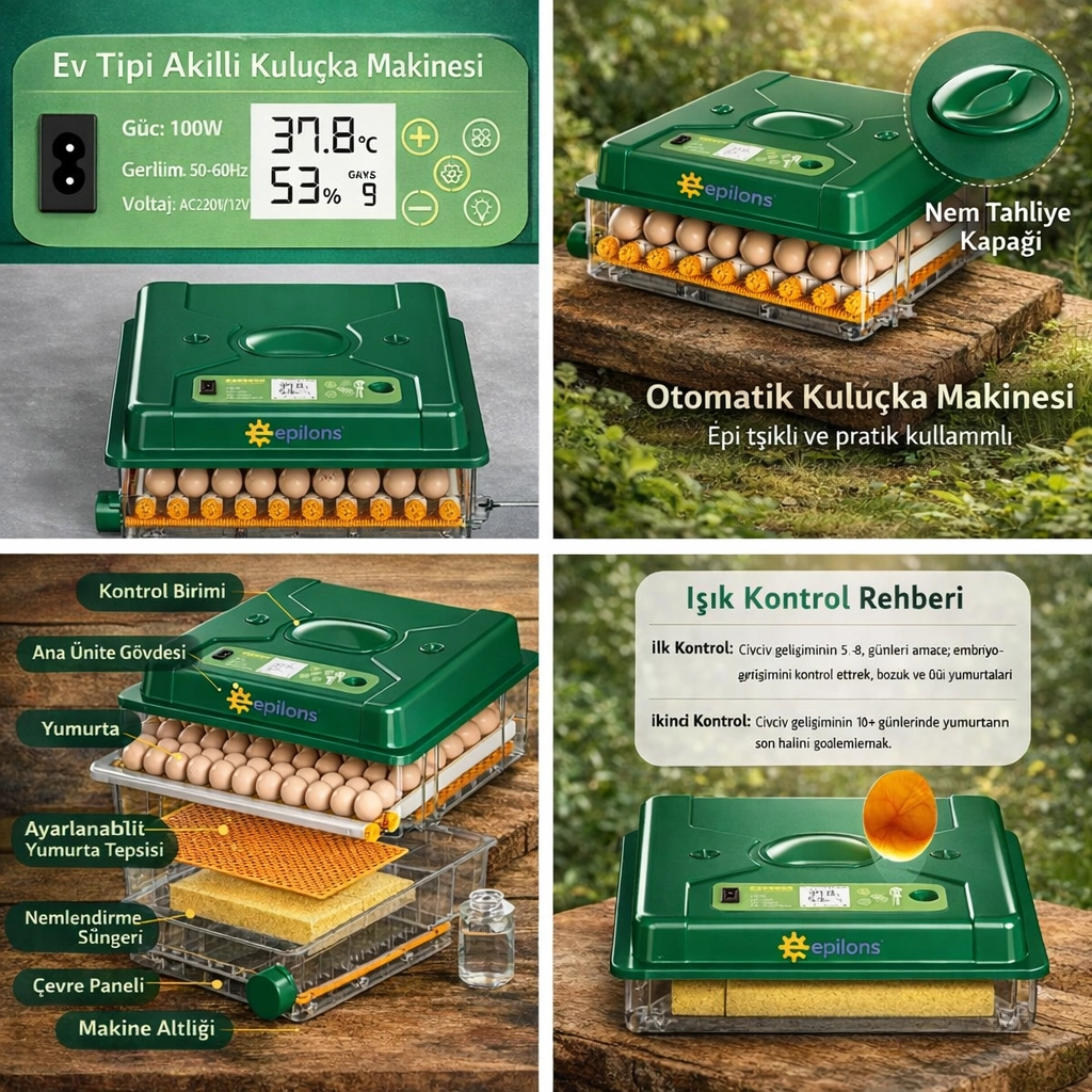EP100 Kuluçka Makinesi Yeni Nesil Suluk Üstten Havalandırma Sistemli Tavuk Kaz Hindi ve Kuş Türleri İçin ( Lisinya ) EP100 Kuluçka Makinesi Yeni Nesil Suluk Üstten Havalandırma Sistemli Tavuk Kaz Hindi ve Kuş Türleri İçin ( Lisinya )