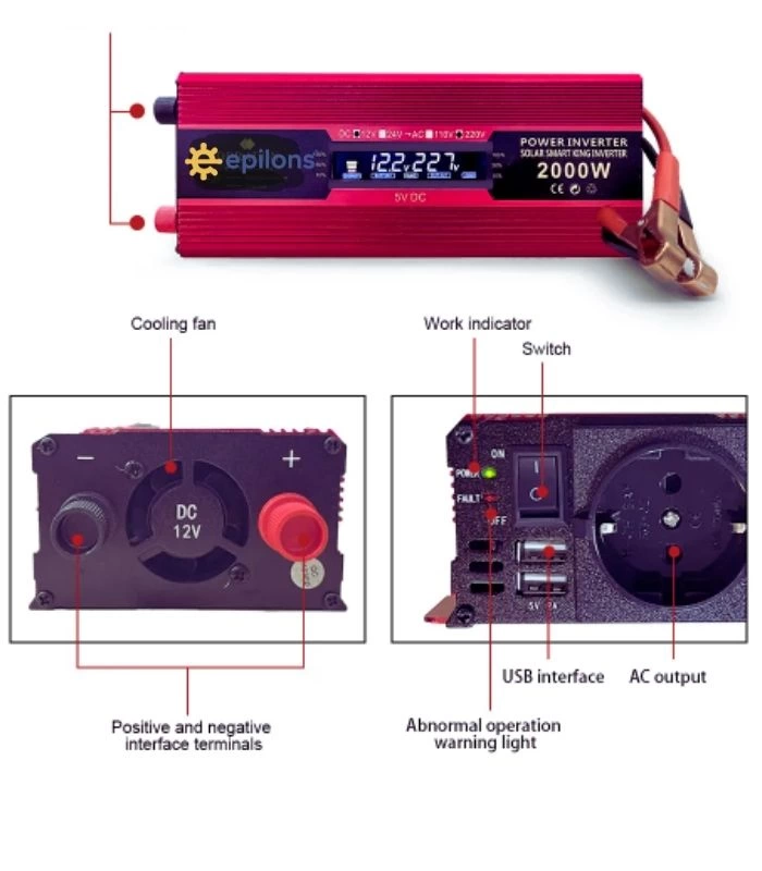 Lisinya 12v 2000w Modifiye Sınus İnverter 220v Dijital Göstergeli- Taşınabilir Güç Kaynağı ( Lisinya )
