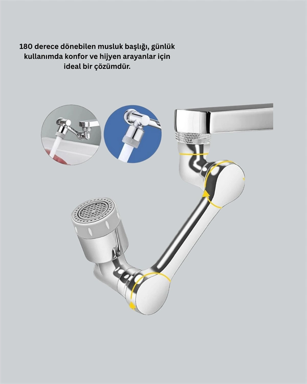 Esnek 1080° Musluk Başlığı 3 Eklemli Hareketli Su Modlu Lavabo Atı ( Lisinya )