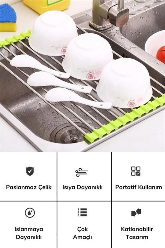 Evye Üstü Katlanır Nihale Paslanmaz Çelik Pratik Sebze Meyve Bulaşık Kurutma Süzgeci ( Lisinya ) Evye Üstü Katlanır Nihale Paslanmaz Çelik Pratik Sebze Meyve Bulaşık Kurutma Süzgeci ( Lisinya )
