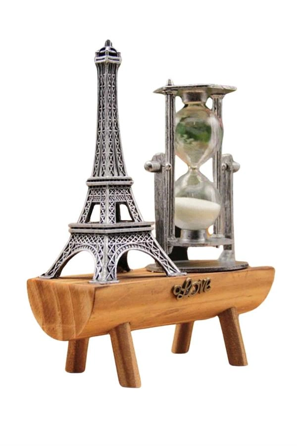 Eyfel Kulesi Tasarımlı Kum Saati Kristalleştirilmiş Kum Saati Dekoratif Ahşap Görünümlü ( Lisinya )