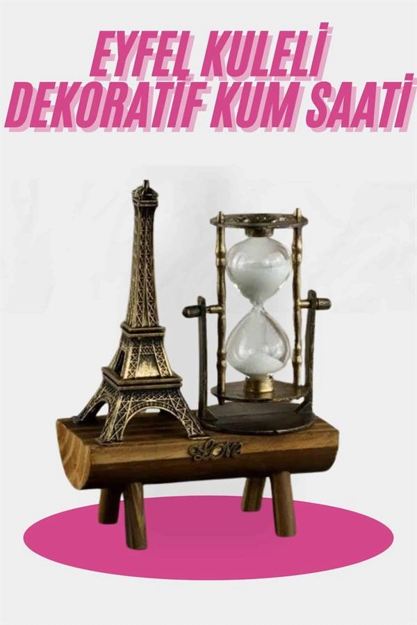 Eyfel Kulesi Tasarımlı Kum Saati Kristalleştirilmiş Kum Saati Dekoratif Ahşap Görünümlü ( Lisinya )