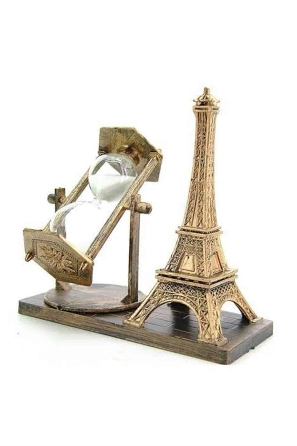 Eyfel Kulesi Tasarımlı Kum Saati Kristalleştirilmiş Kum Saati Dekoratif Ahşap Görünümlü ( Lisinya )