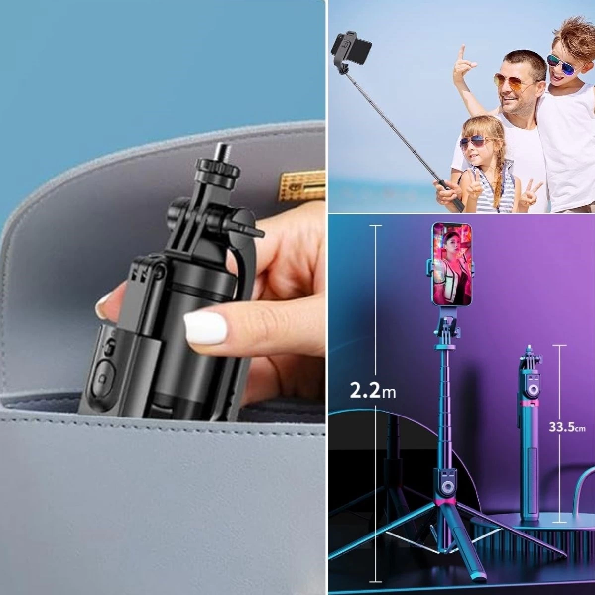 Fotoğraf Makinası Ve Telefon Takılabilen 2si 1 Arada 2.2m Uzayan Selfie Çubuğu Kumandalı Tripod ( Lisinya )