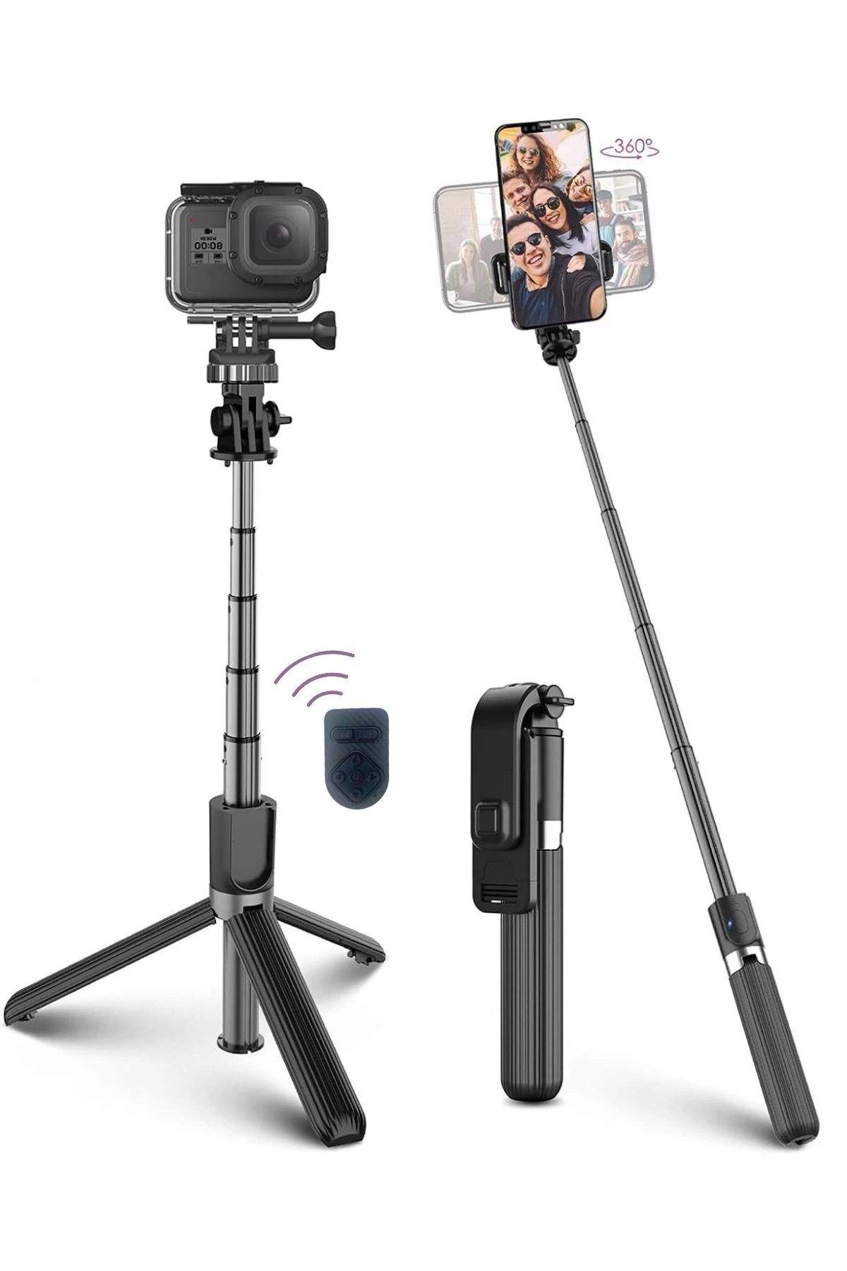 Fotoğraf Makinası Ve Telefon Takılabilen 2si 1 Arada 2.2m Uzayan Selfie Çubuğu Kumandalı Tripod ( Lisinya )