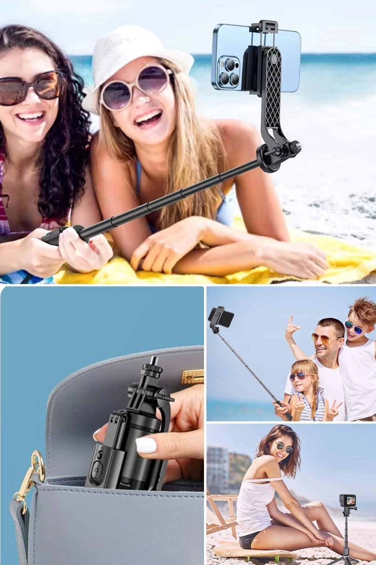 Fotoğraf Makinası Ve Telefon Takılabilen 2si 1 Arada 2.2m Uzayan Selfie Çubuğu Kumandalı Tripod ( Lisinya )