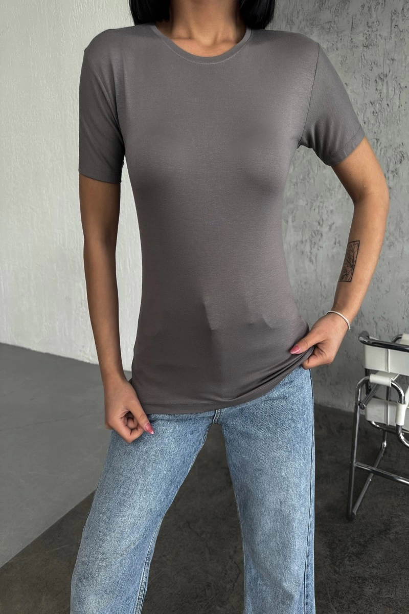 Rahat Ve Şık Kısa Kollu Bisiklet Yaka Likralı Viskon Penye Body Füme ( Lisinya ) Rahat Ve Şık Kısa Kollu Bisiklet Yaka Likralı Viskon Penye Body Füme ( Lisinya )