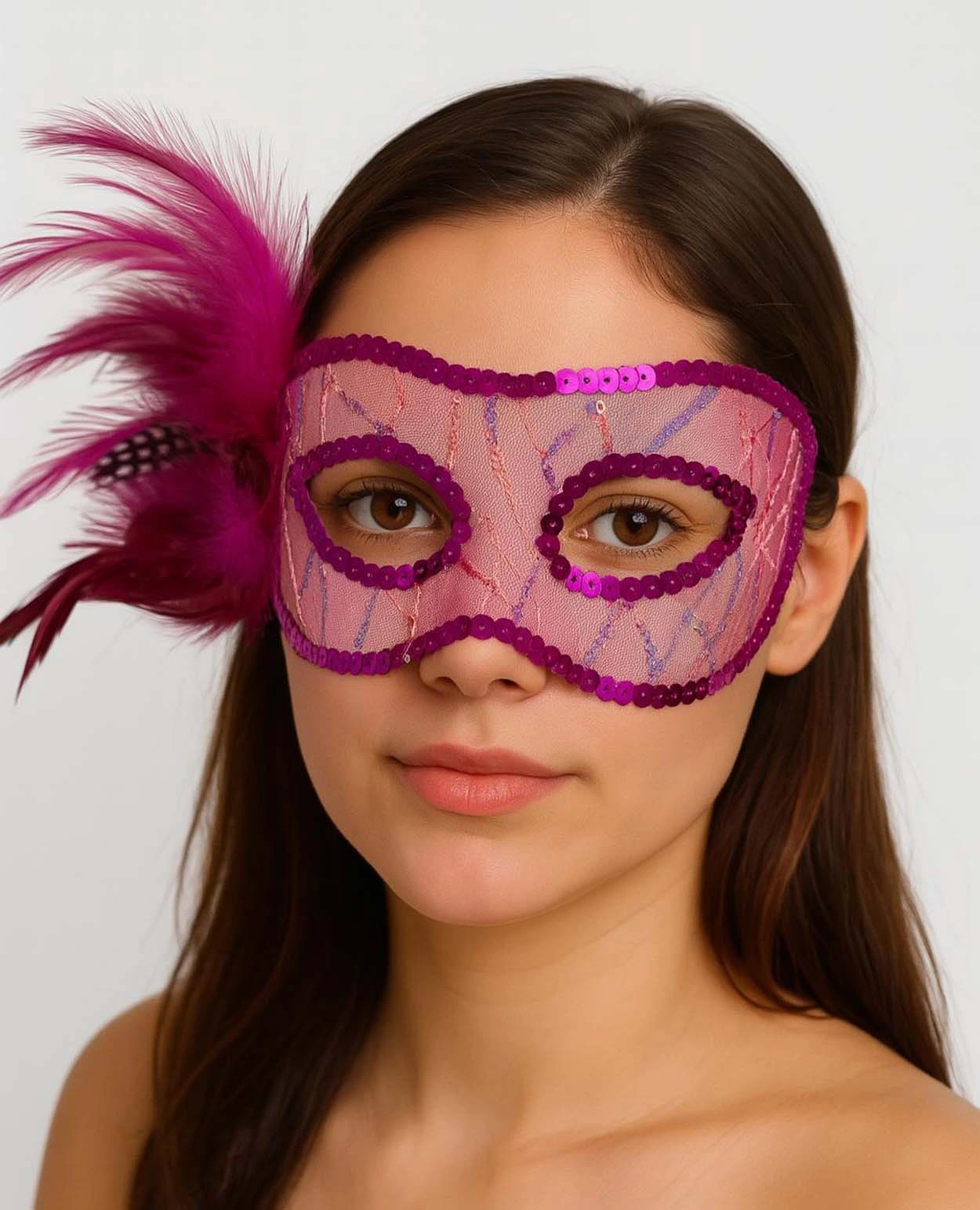 Fuşya Renk Yandan Tüylü Pul Payet İşlemeli Parti Maskesi 23x12 Cm ( Lisinya ) Fuşya Renk Yandan Tüylü Pul Payet İşlemeli Parti Maskesi 23x12 Cm ( Lisinya )