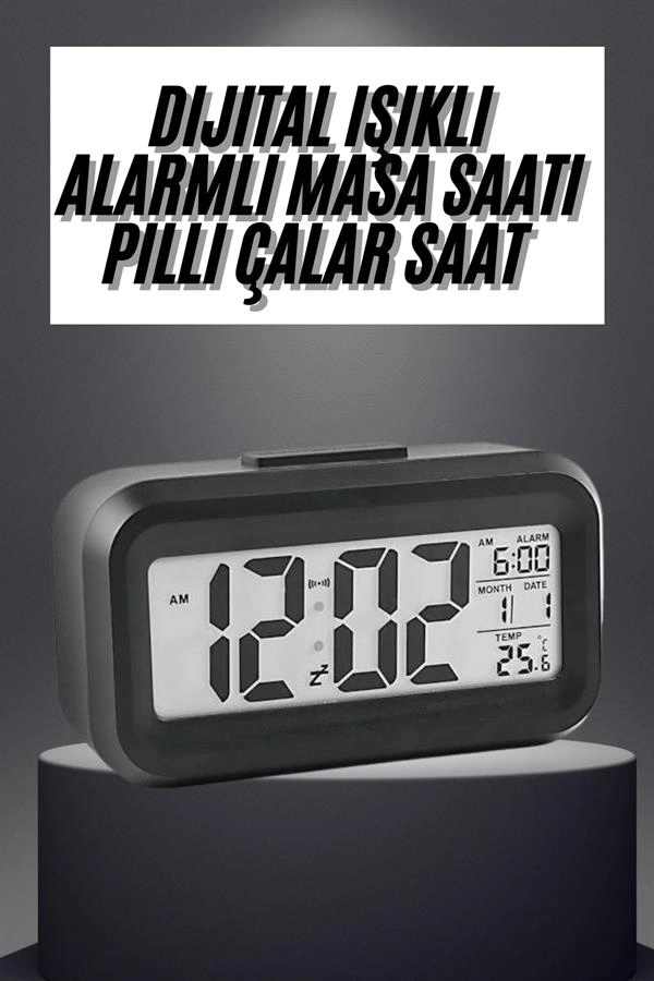 Gece Dijital Masa Saati Dijital Alarmlı Led Ekran Pilli Çalar Saat ( Lisinya )