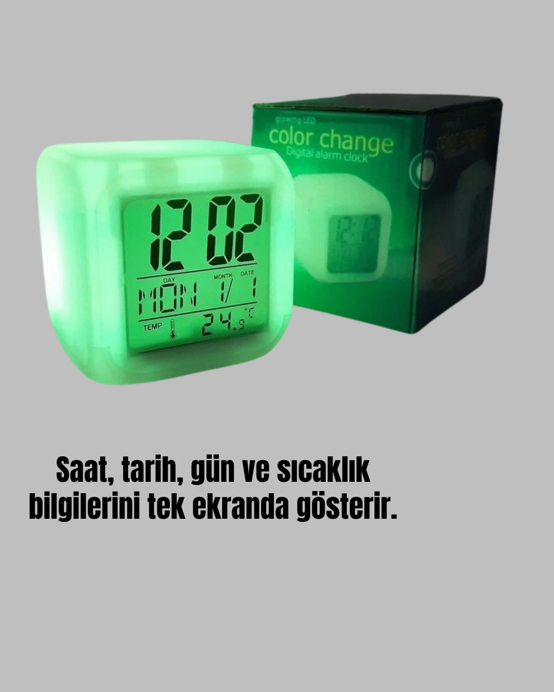 Gece Lambası Fonksiyonlu Renk Değiştiren Led Küp Dijital Saat ( Lisinya )