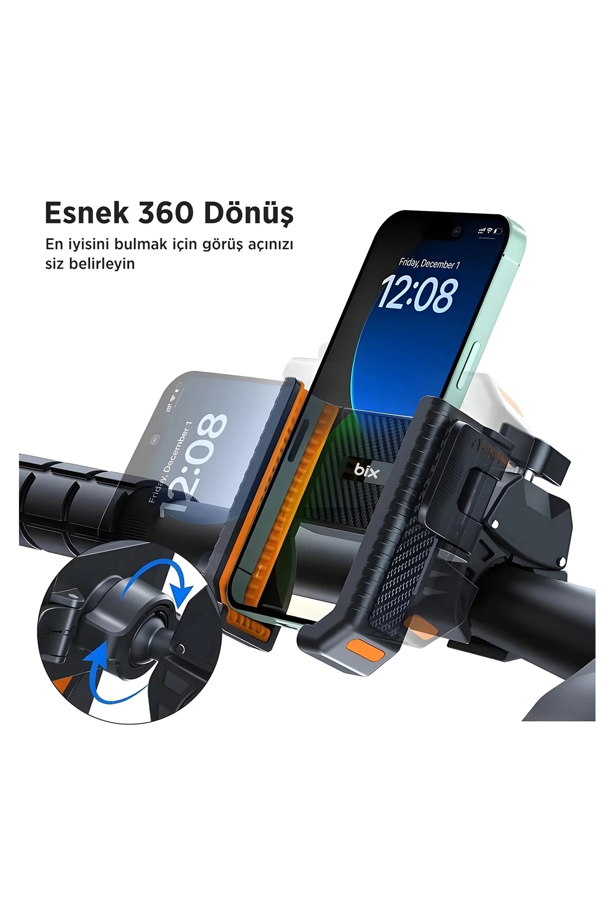 Gidon Bağlantılı Bisiklet Motosiklet İçin Esnek Abs 4-7.8″ İnç Telefon Tutucu 360° Dönebilen Tasarım ( Lisinya )
