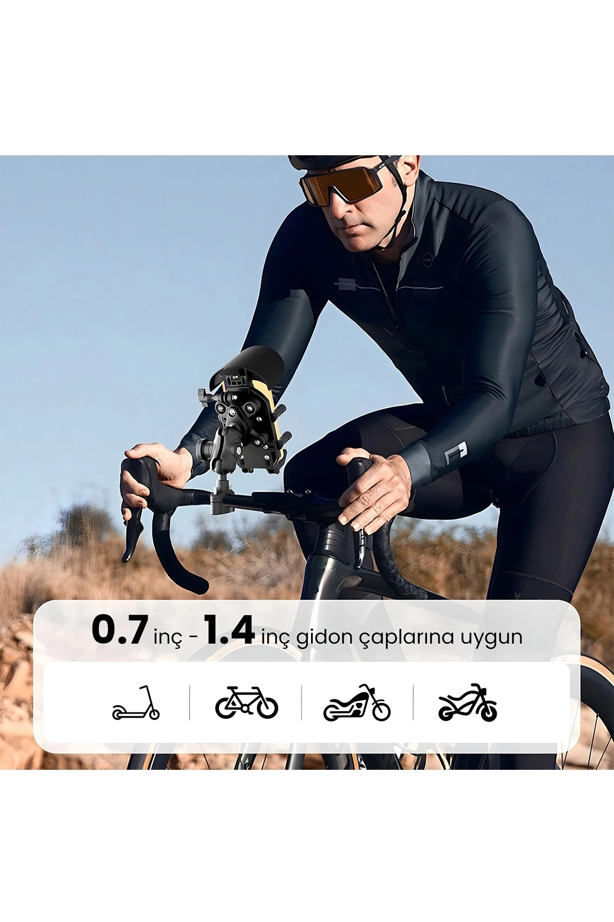 Gidon Bağlantılı Güneş Ve Yağmur Korumalı 360° Derece Ayarlanabilir Motosiklet Bisiklet Telefon Tutucu ( Lisinya )