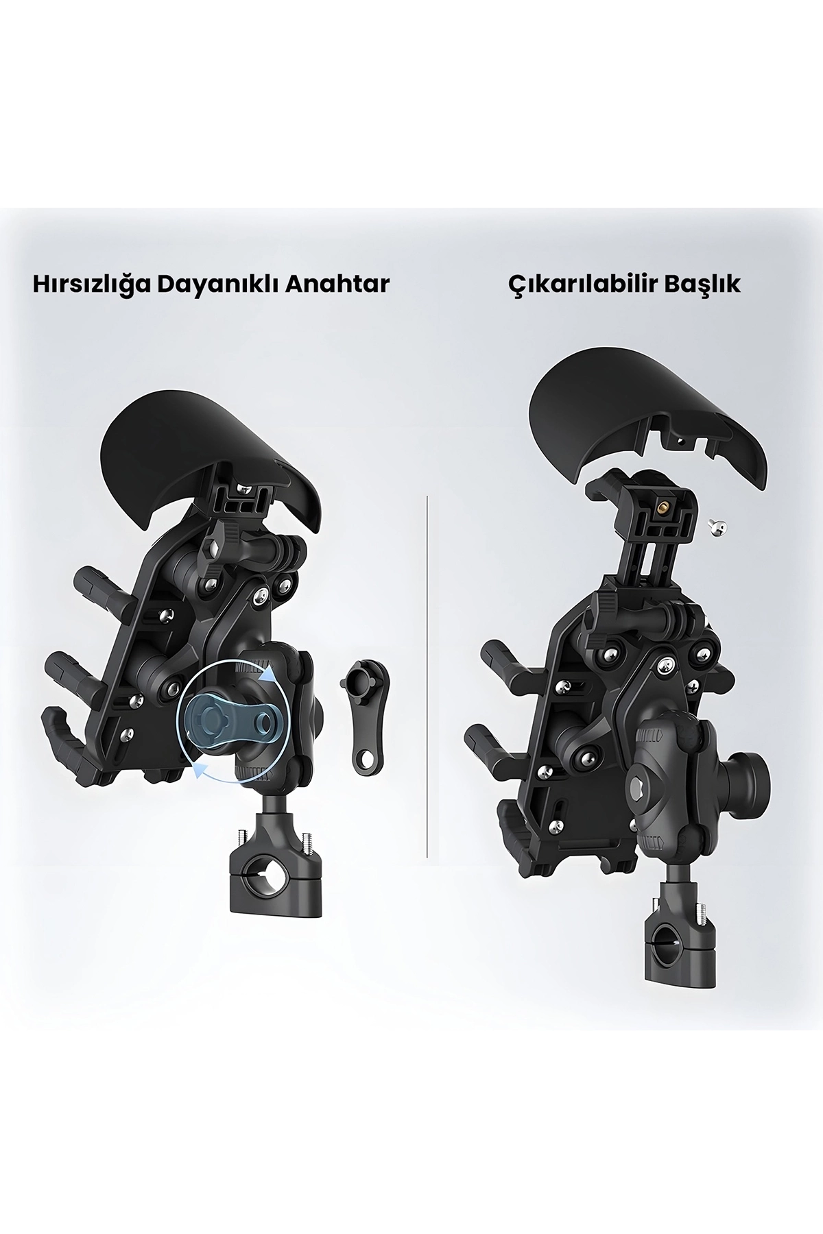 Gidon Bağlantılı Güneş Ve Yağmur Korumalı 360° Derece Ayarlanabilir Motosiklet Bisiklet Telefon Tutucu ( Lisinya )