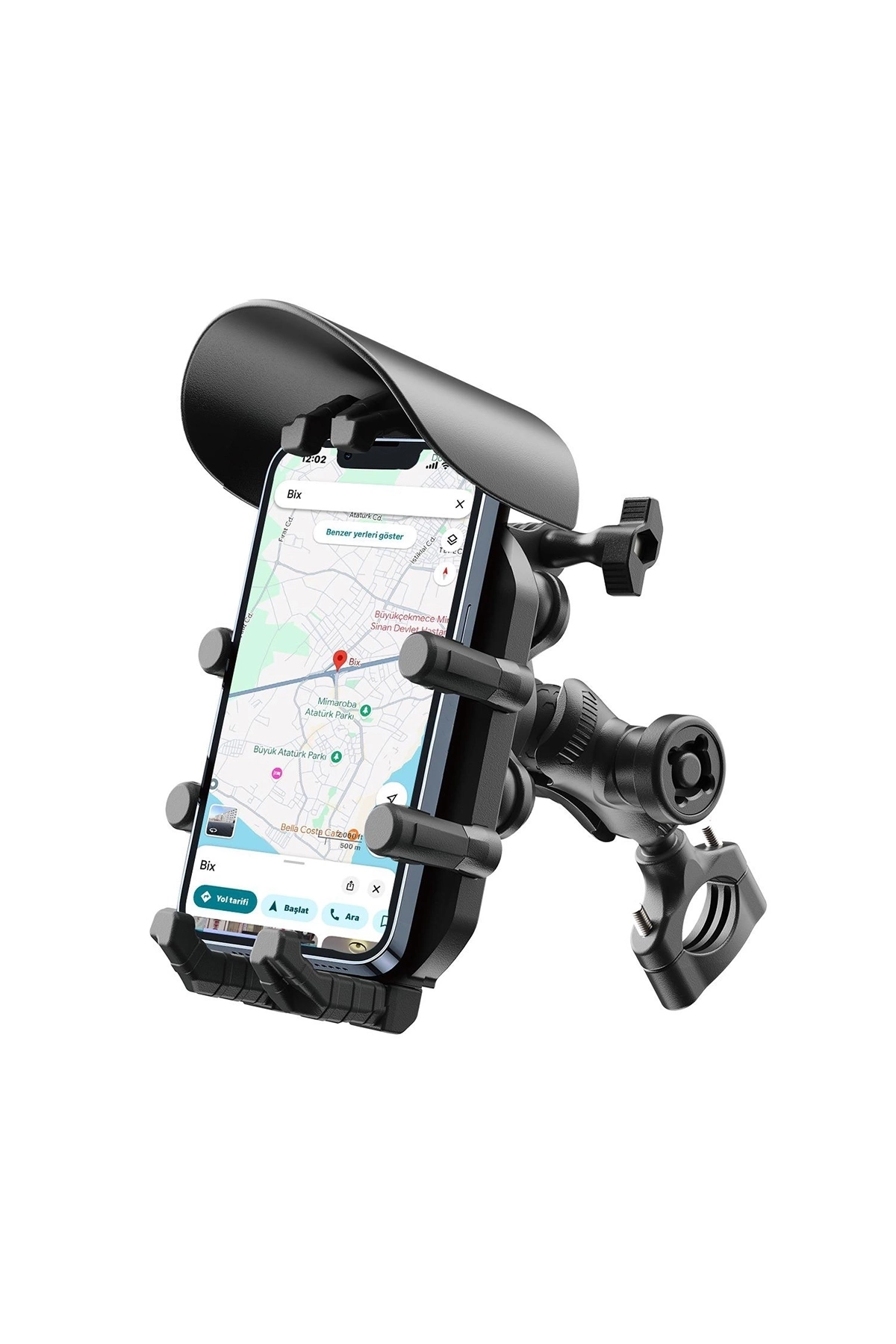 Gidon Bağlantılı Güneş Ve Yağmur Korumalı 360° Derece Ayarlanabilir Motosiklet Bisiklet Telefon Tutucu ( Lisinya )