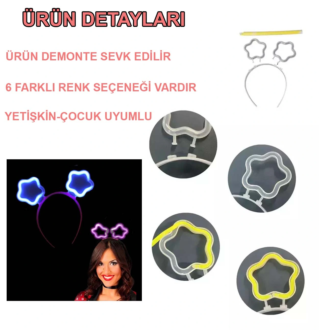 Glow Stick Karanlıkta Yanan Fosforlu Yıldız Taç 12 Adet ( Lisinya )