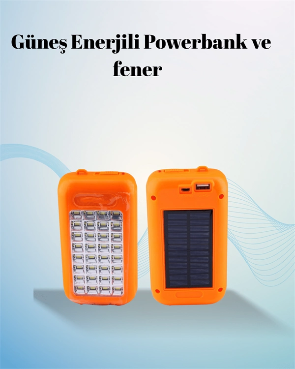 Gold Silver Güneş Enerjili Powerbank Işıldak – 10000 Mah, 32 Led, Çift Usb, Su Geçirmez ( Lisinya )