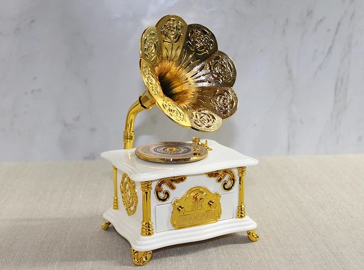 Gramofon Müzik Kutusu Beyaz ( Lisinya )