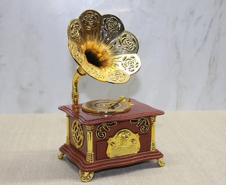 Gramofon Müzik Kutusu Kahverengi ( Lisinya )