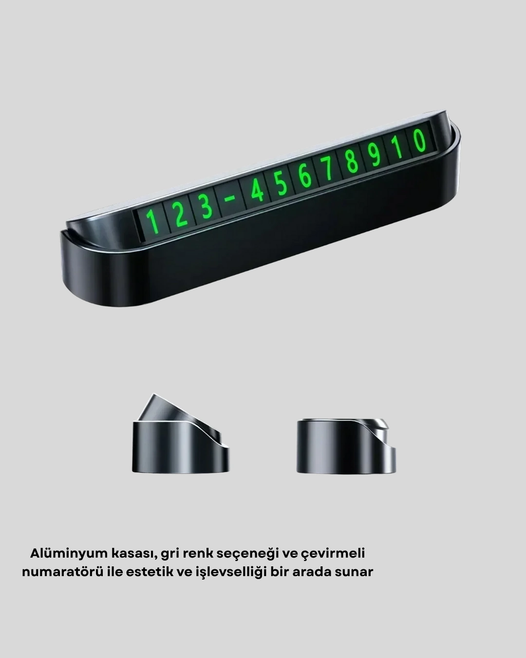 Gri Alüminyum Araç İçi Telefon Numaratörü – Dayanıklı, Modern Ve Net Görünürlük Sağlayan Tasarım ( Lisinya )