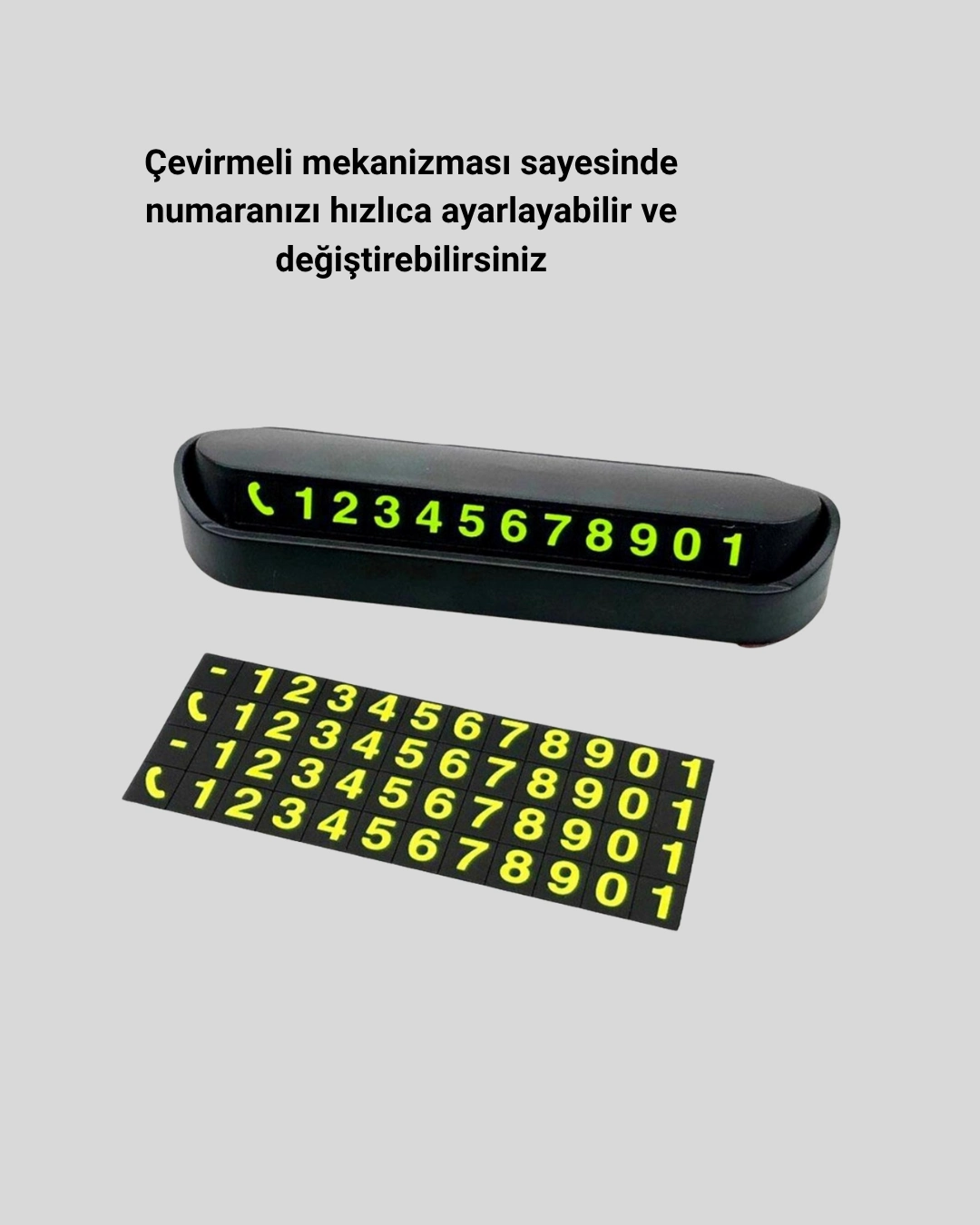 Gri Alüminyum Araç İçi Telefon Numaratörü – Dayanıklı, Modern Ve Net Görünürlük Sağlayan Tasarım ( Lisinya )