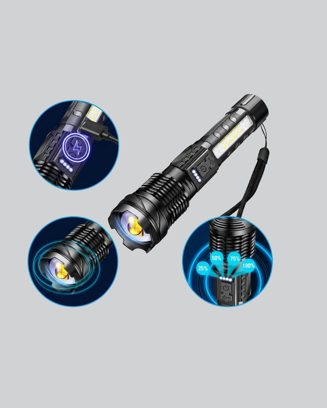 Güçlü Led El Feneri Şarj Edilebilir Çok Modlu ( Lisinya )