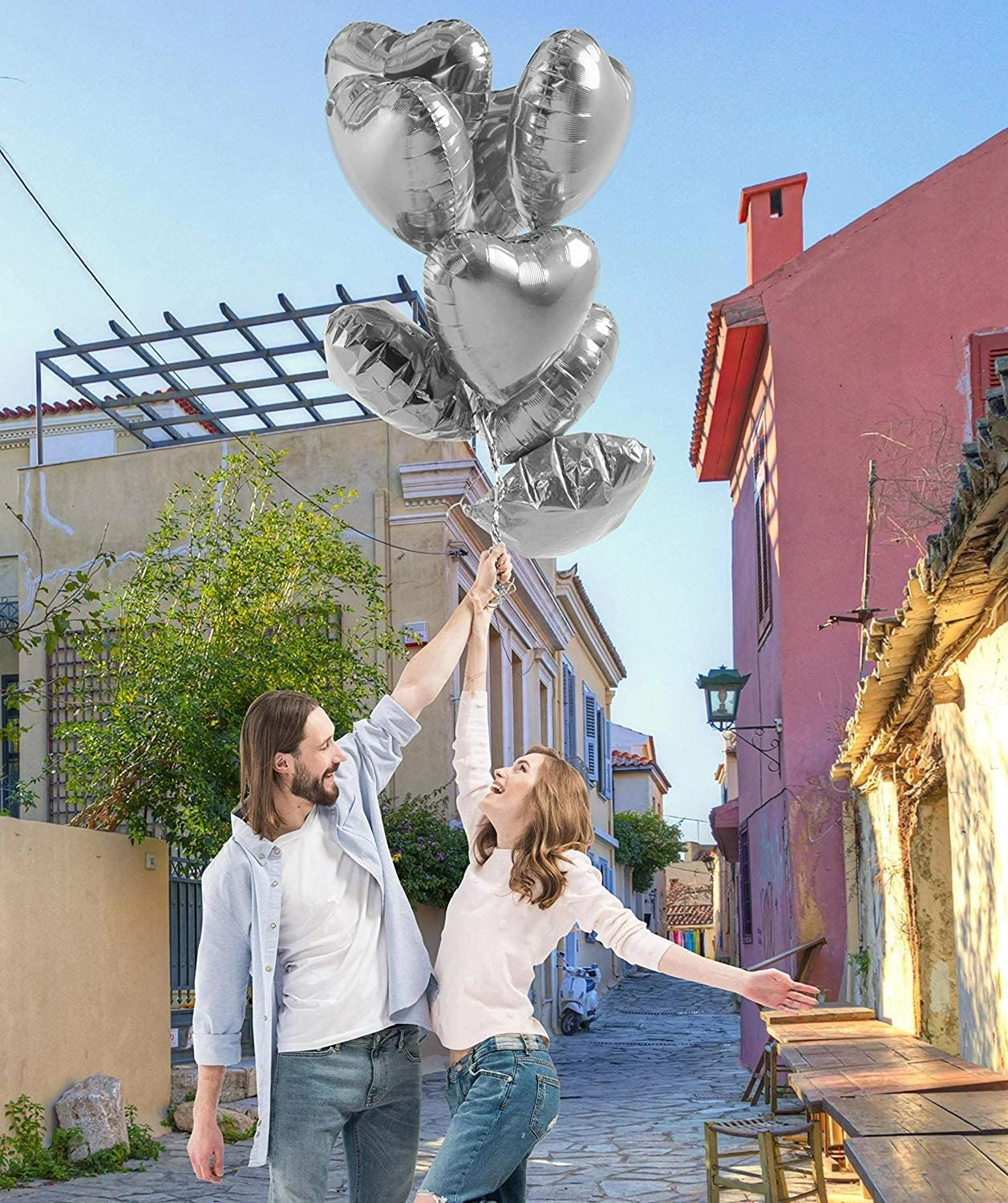 Gümüş Kalp Şekilli Uçan Balon Folyo 10 Adet ( Lisinya ) Gümüş Kalp Şekilli Uçan Balon Folyo 10 Adet ( Lisinya )