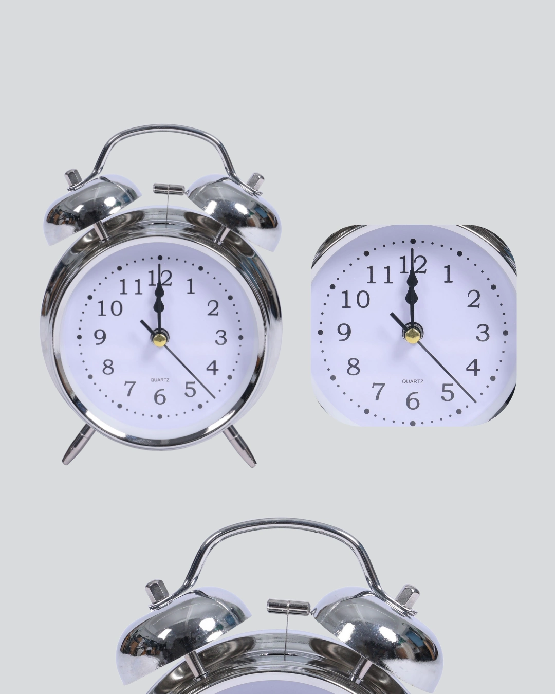 Gümüş Renkli Sessiz Işıklı Dekoratif Masa Üstü Çalar Saat Alarmlı ( Lisinya )