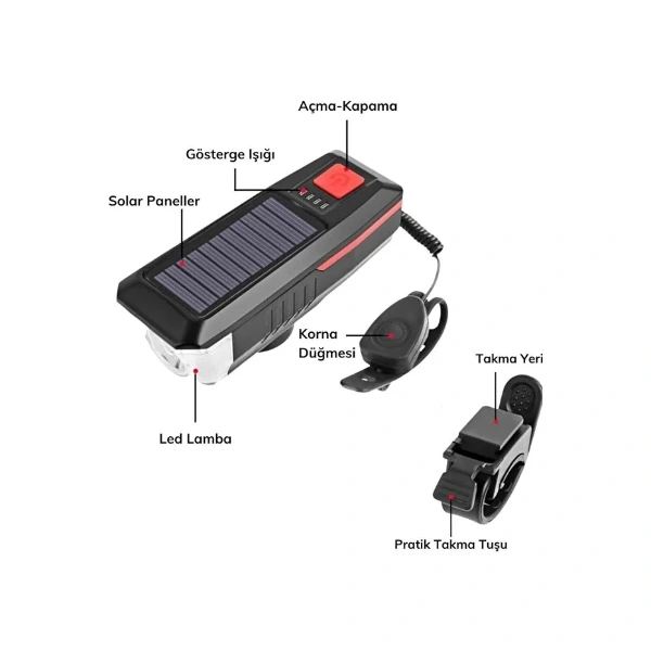 Güneş Enerjili Bisiklet Işıklı Korna ( Lisinya ) Güneş Enerjili Bisiklet Işıklı Korna ( Lisinya )