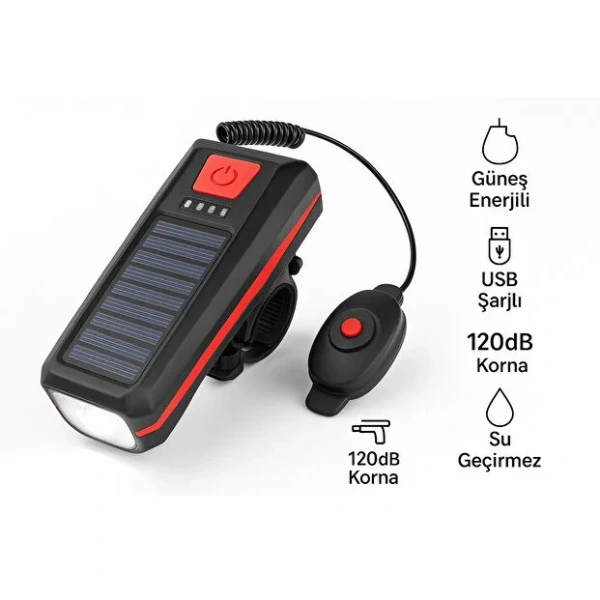 Güneş Enerjili Bisiklet Işıklı Korna ( Lisinya ) Güneş Enerjili Bisiklet Işıklı Korna ( Lisinya )