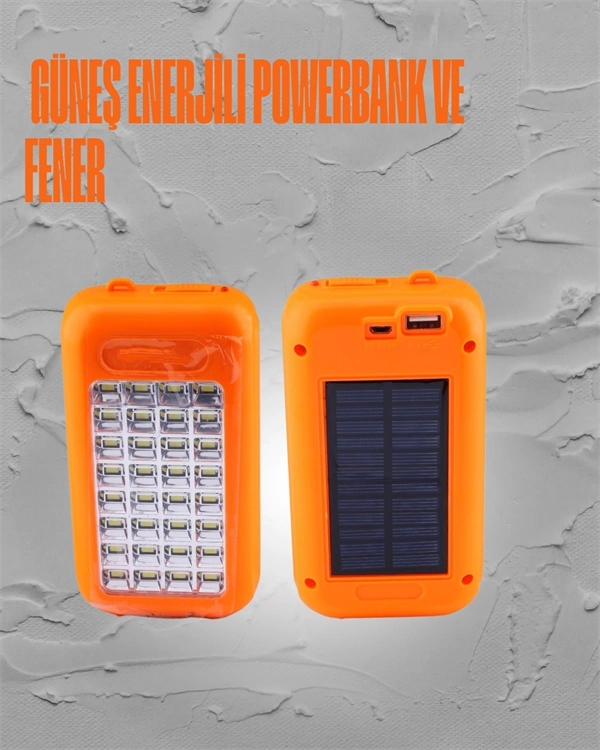 Güneş Enerjili Led Powerbank Işıldak – 10000 Mah, Su Geçirmez, 32 Led, Taşınabilir Tasarım ( Lisinya )